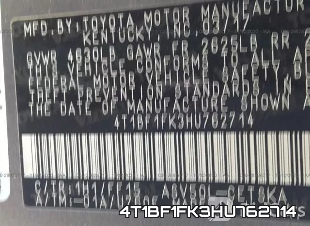 4T1BF1FK3HU762714 фото 10