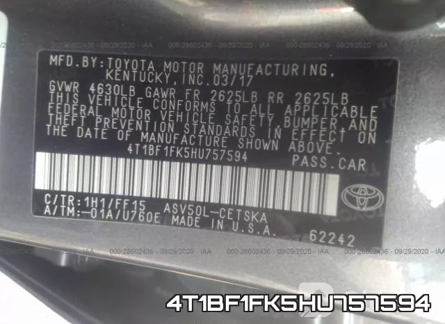 4T1BF1FK5HU757594 фото 10