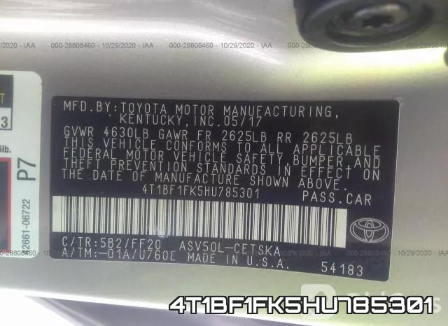 4T1BF1FK5HU785301 фото 10