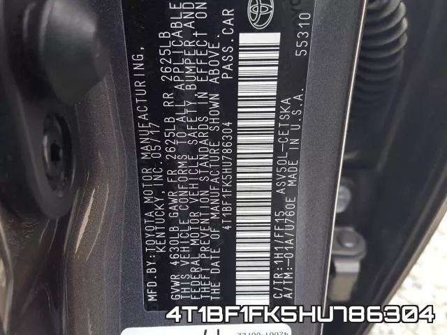 4T1BF1FK5HU786304 фото 2