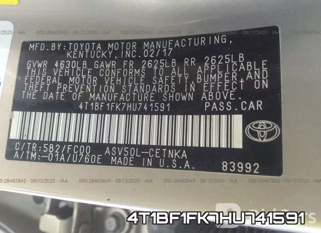 4T1BF1FK7HU741591 фото 9
