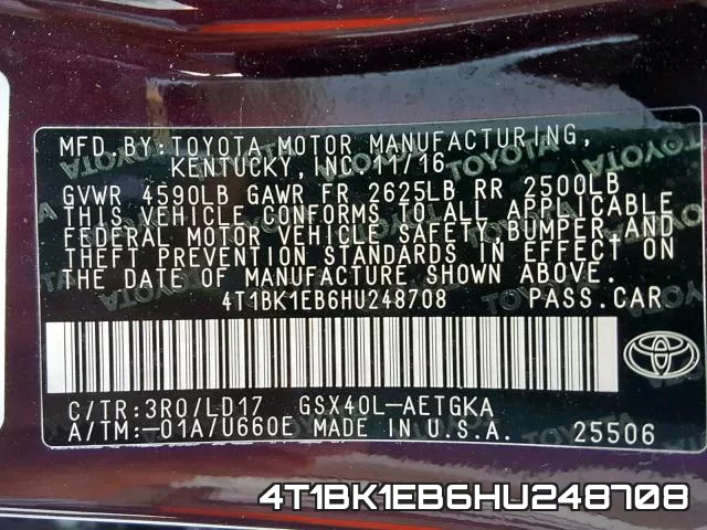 4T1BK1EB6HU248708 фото 2