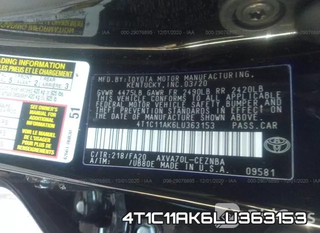 4T1C11AK6LU363153 фото 9
