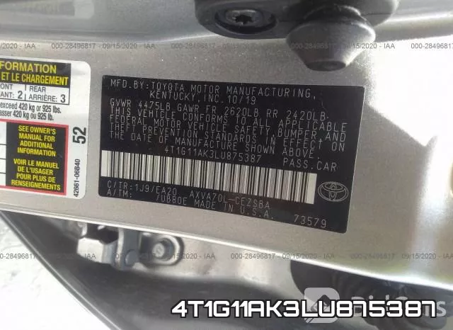 4T1G11AK3LU875387 фото 8