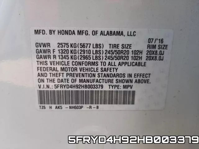 5FRYD4H92HB003379 фото 2