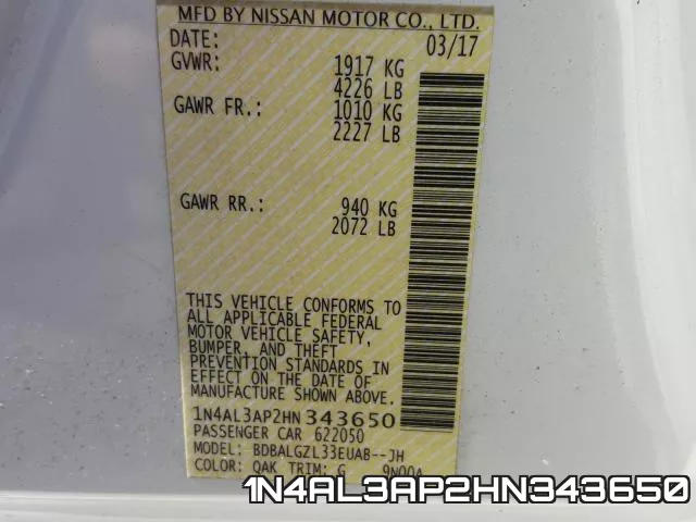 1N4AL3AP2HN343650 фото 2