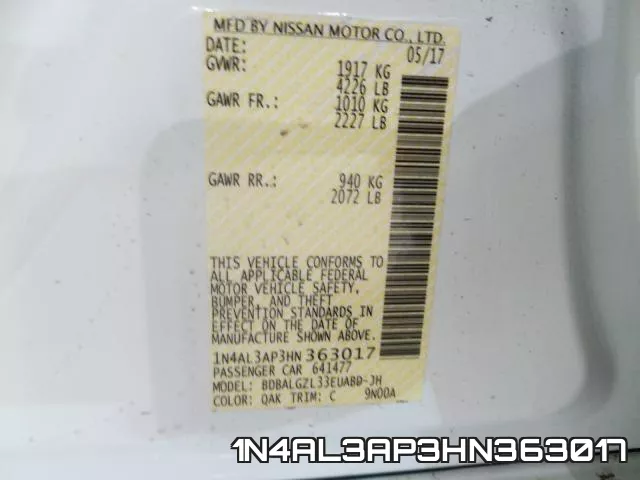 1N4AL3AP3HN363017 фото 2