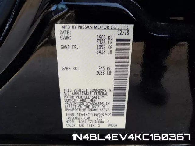 1N4BL4EV4KC160367 фото 2