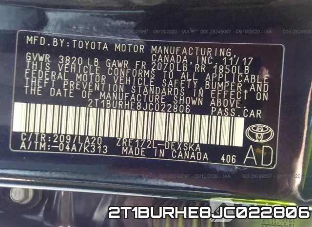 2T1BURHE8JC022806 фото 10