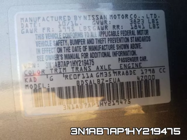3N1AB7AP1HY219475 фото 2