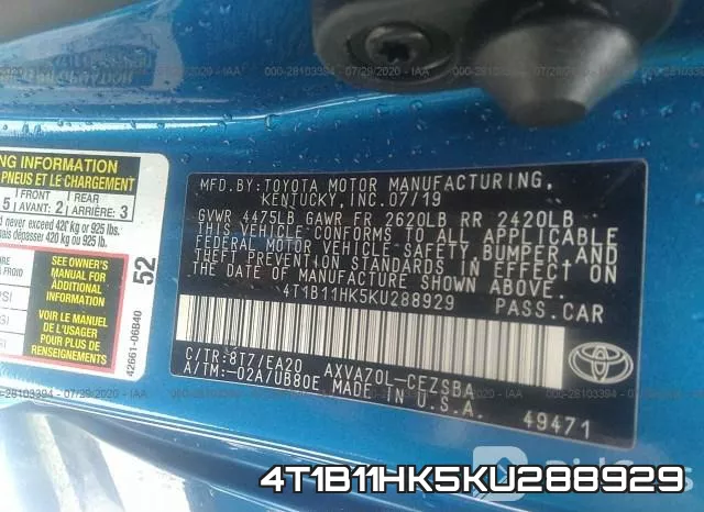 4T1B11HK5KU288929 фото 10