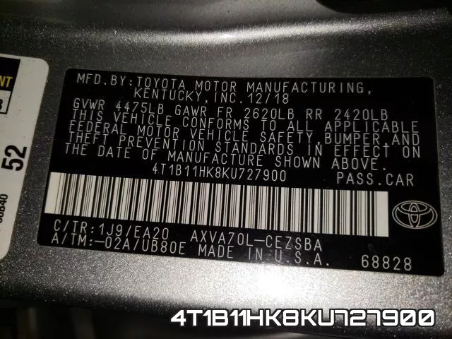 4T1B11HK8KU727900 фото 2