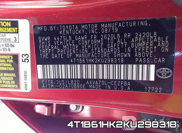 4T1B61HK2KU298318 фото 9