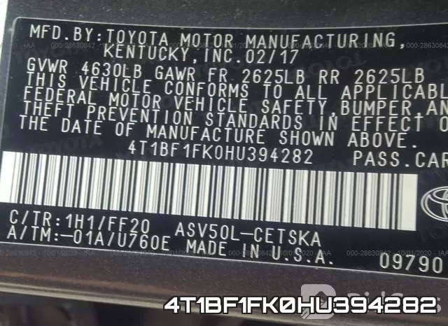 4T1BF1FK0HU394282 фото 10