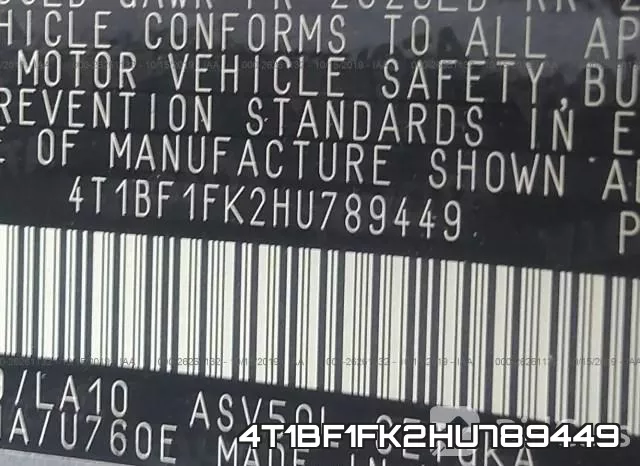4T1BF1FK2HU789449 фото 10