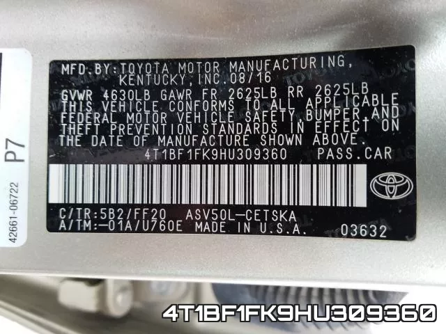 4T1BF1FK9HU309360 фото 2