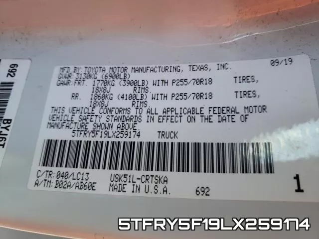 5TFRY5F19LX259174 фото 2
