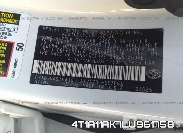 4T1A11AK7LU961758 фото 6