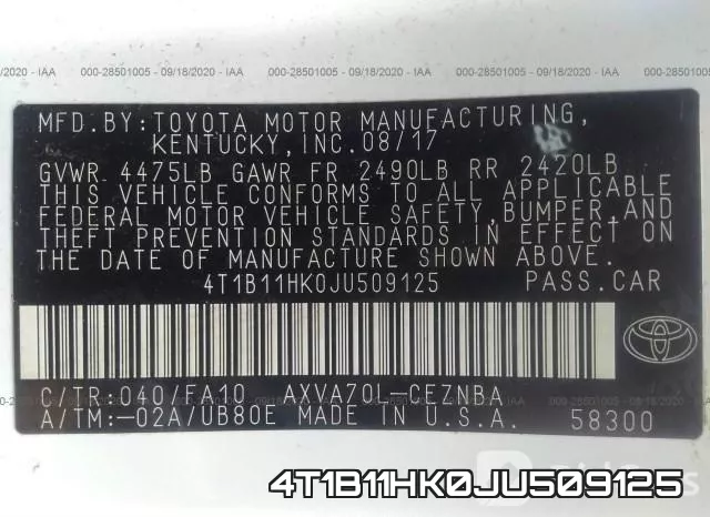 4T1B11HK0JU509125 фото 9