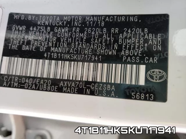 4T1B11HK5KU717941 фото 2