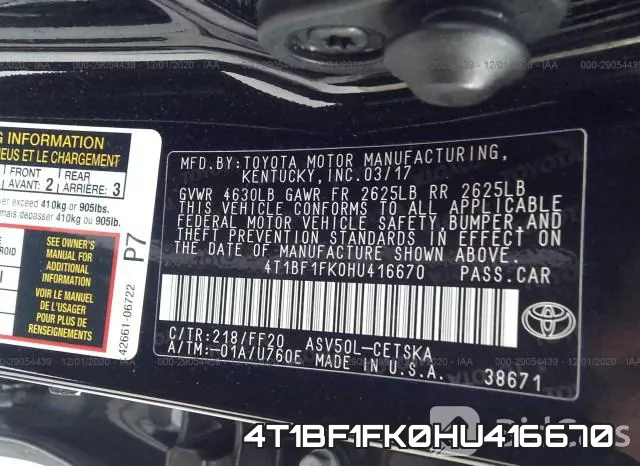 4T1BF1FK0HU416670 фото 10