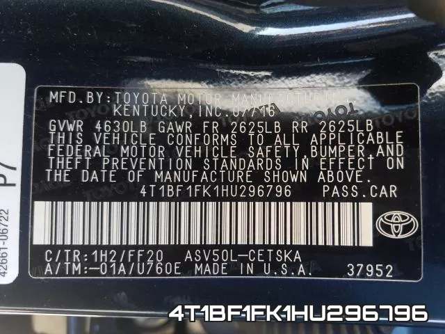 4T1BF1FK1HU296796 фото 2