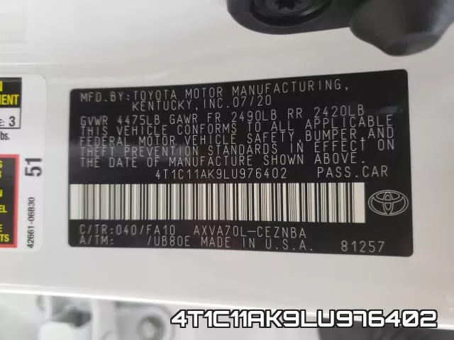 4T1C11AK9LU976402 фото 2