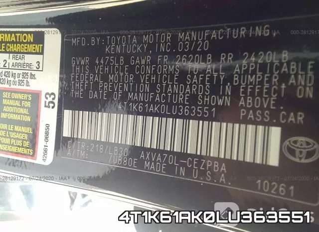4T1K61AK0LU363551 фото 10