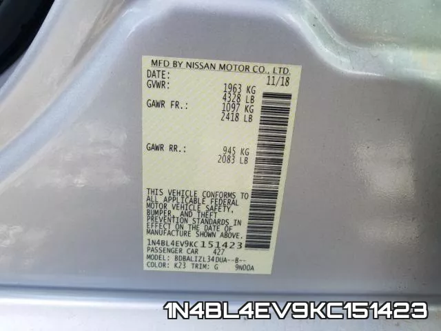 1N4BL4EV9KC151423 фото 2