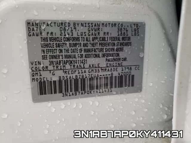 3N1AB7AP0KY411431 фото 2