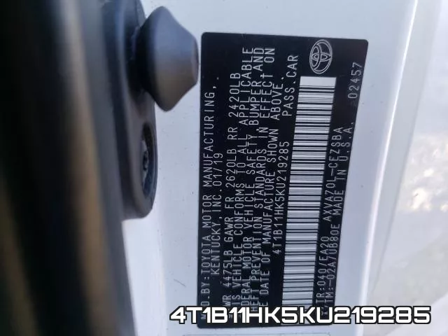 4T1B11HK5KU219285 фото 2