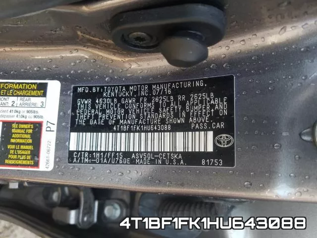 4T1BF1FK1HU643088 фото 2