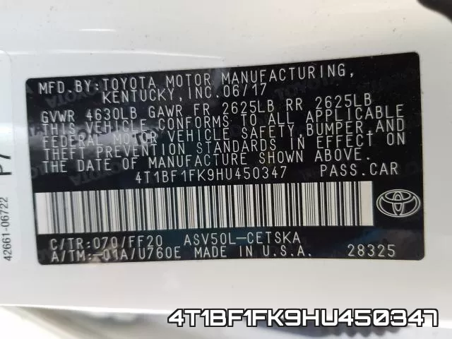 4T1BF1FK9HU450347 фото 2