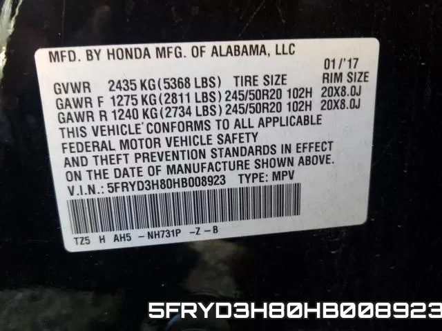 5FRYD3H80HB008923 фото 2