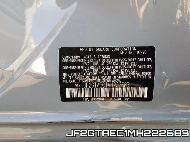 JF2GTAEC1MH222683 фото 2