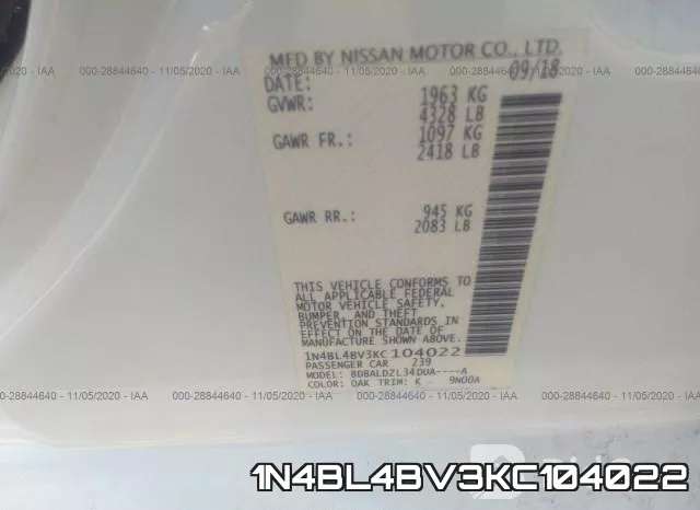 1N4BL4BV3KC104022 фото 10