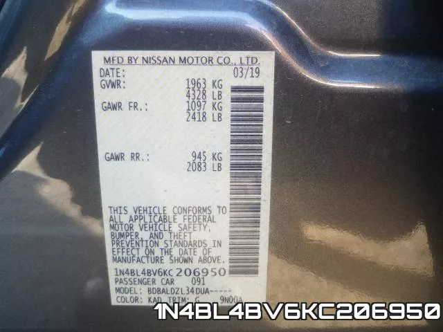 1N4BL4BV6KC206950 фото 2