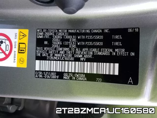 2T2BZMCA1JC160580 фото 2
