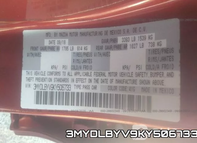 3MYDLBYV9KY506733 фото 10