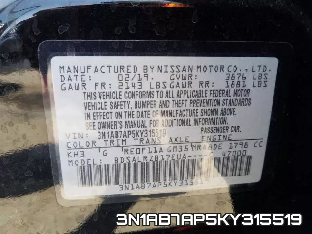 3N1AB7AP5KY315519 фото 2