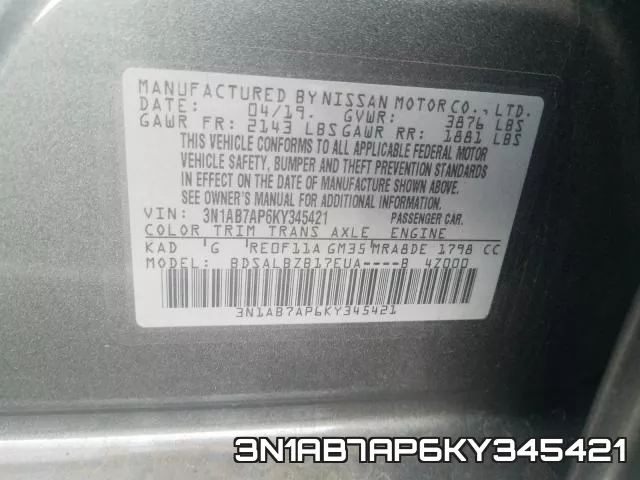 3N1AB7AP6KY345421 фото 2
