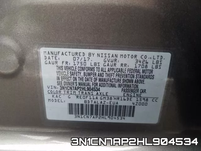 3N1CN7AP2HL904534 фото 2