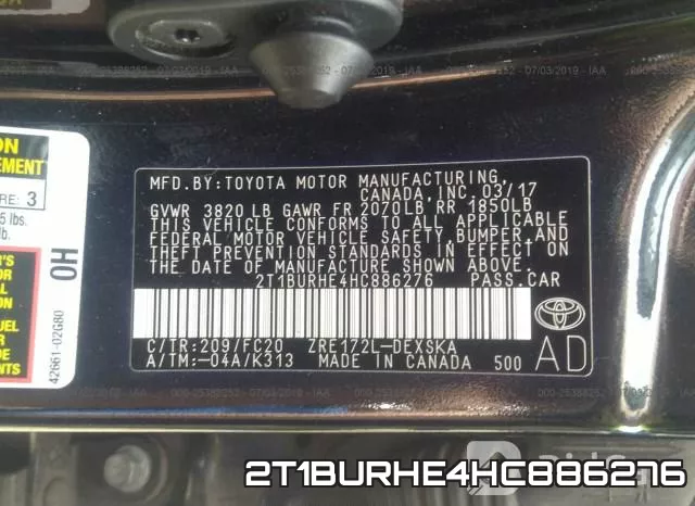 2T1BURHE4HC886276 фото 9