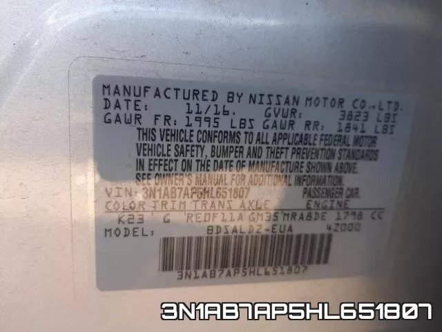 3N1AB7AP5HL651807 фото 2