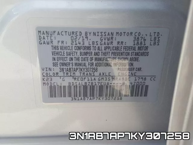 3N1AB7AP7KY307258 фото 2
