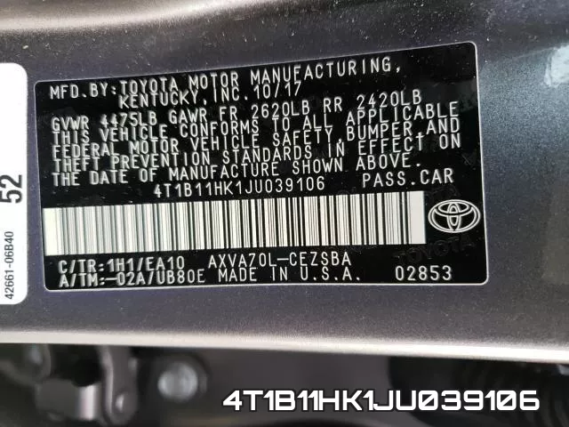 4T1B11HK1JU039106 фото 2