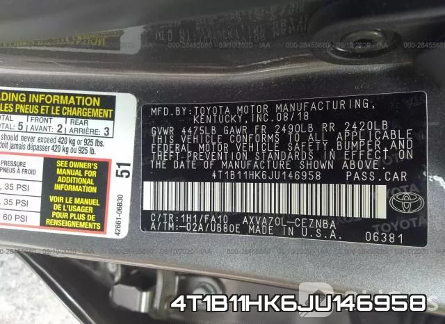 4T1B11HK6JU146958 фото 8
