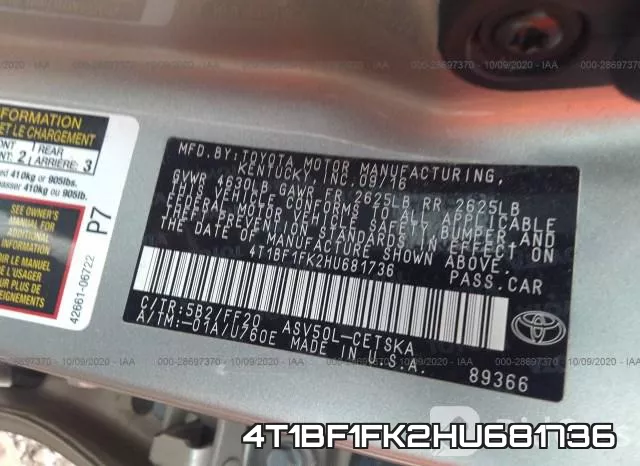 4T1BF1FK2HU681736 фото 8