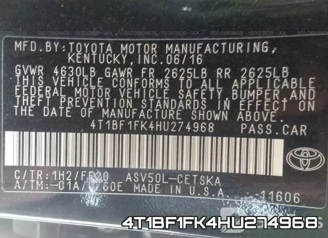 4T1BF1FK4HU274968 фото 10