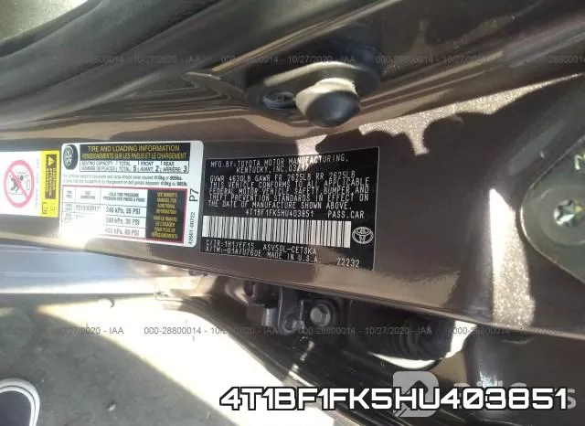 4T1BF1FK5HU403851 фото 8